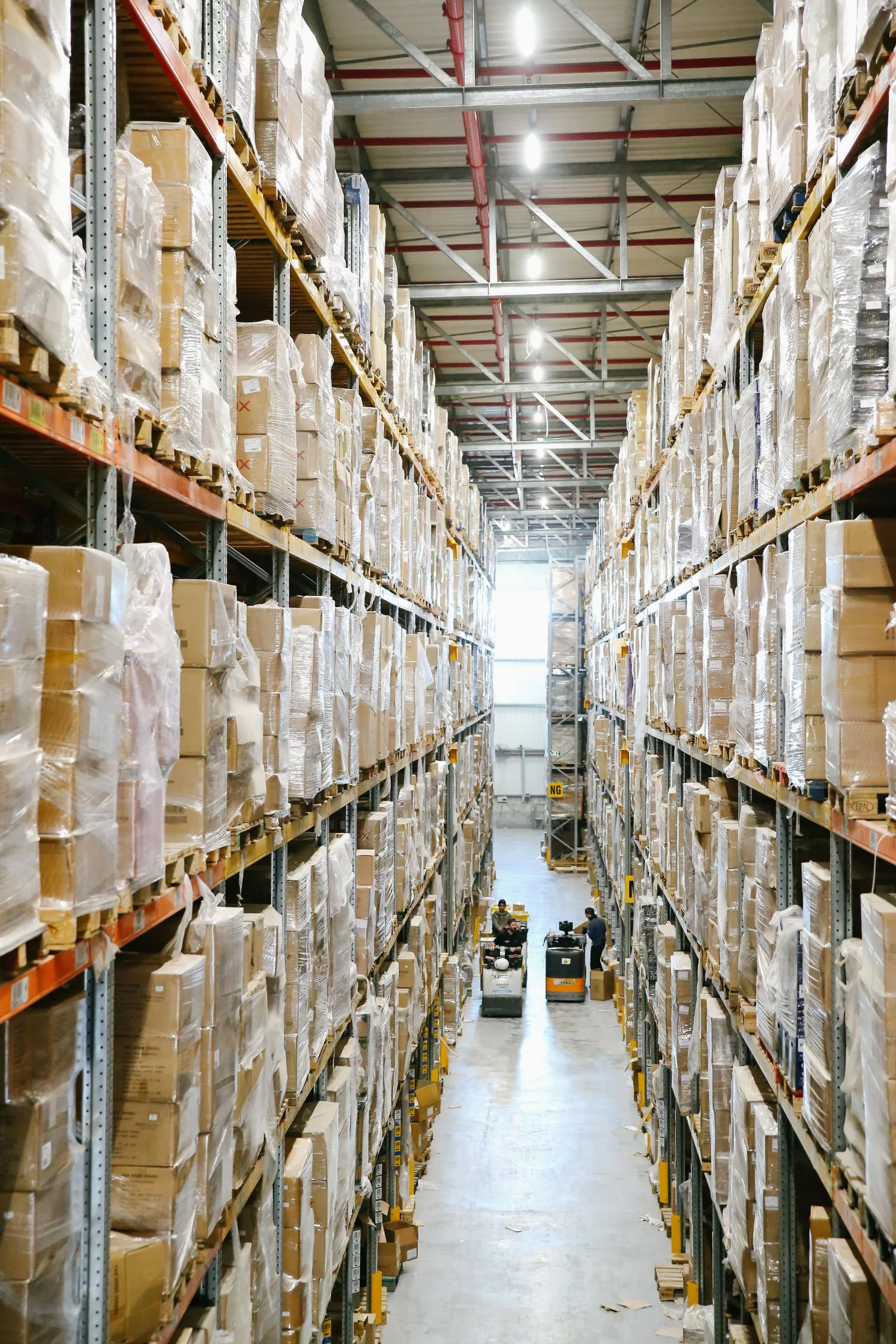 Stock photograph of warehouse pallet racks and order-fulfillment equipment